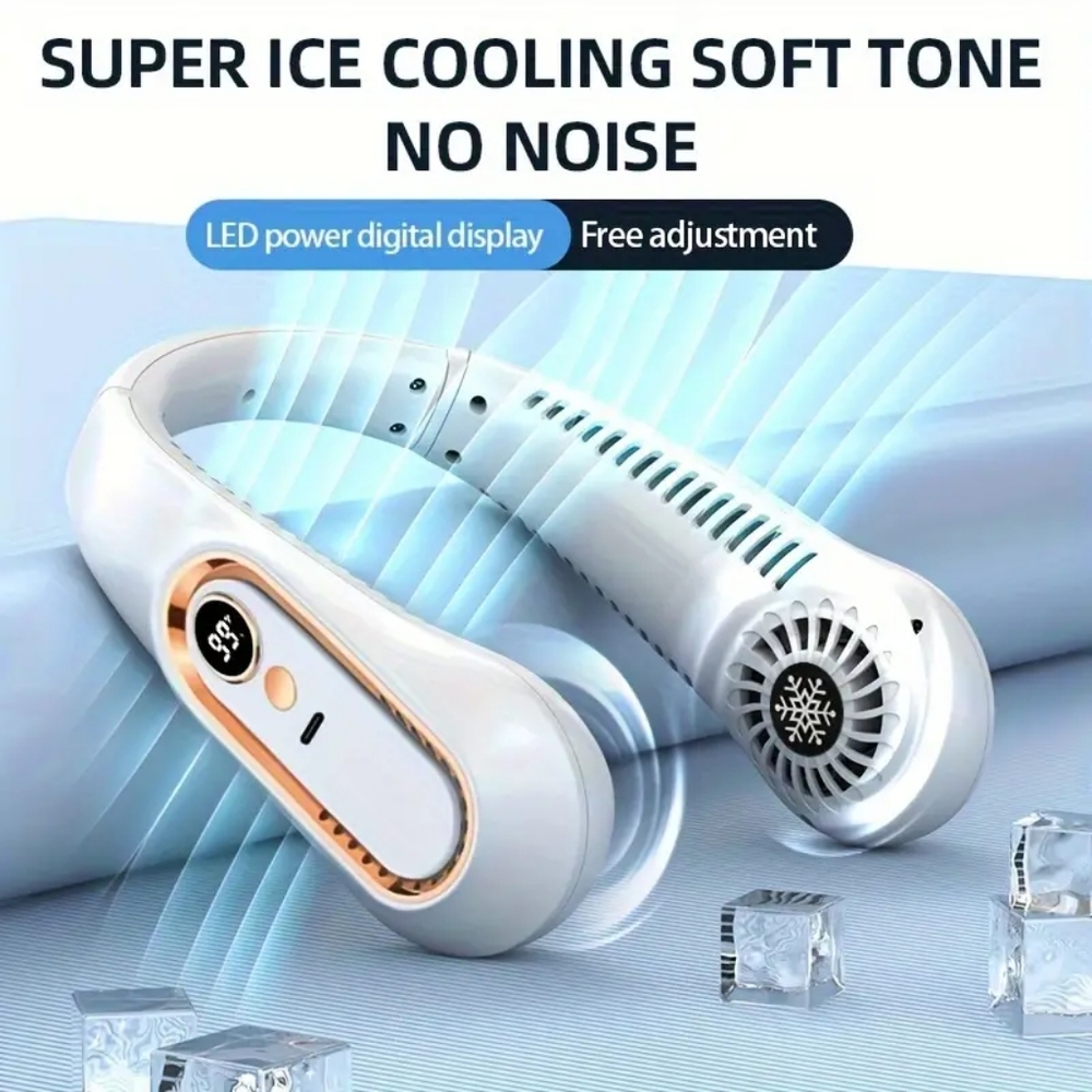 Bladeless Hanging White Neck Fan 5 Speeds Digital Display USB. NIB